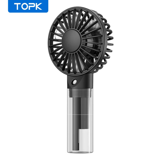 TOPK Mini Portable Fan 2000mAh USB Rechargeable Water Mist Spray Cooling Fan Personal Humidifier Desktop Electric Fan for home