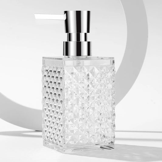 Clear Acrylic Liquid Hand Soap Dispenser（10oz） with Silver ABS Rust-Proof Pump for Bathroom, Kitchen, Countertop Transparent