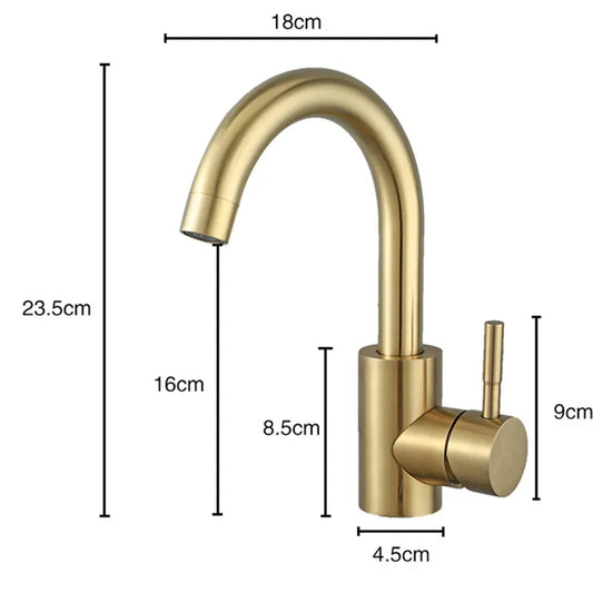 Tuqiu Brushed Gold Basin Faucets Bathroom Faucet Hot & Cold SUS304 Bathroom Sink Faucet Deck Mounted Lavotory Faucet