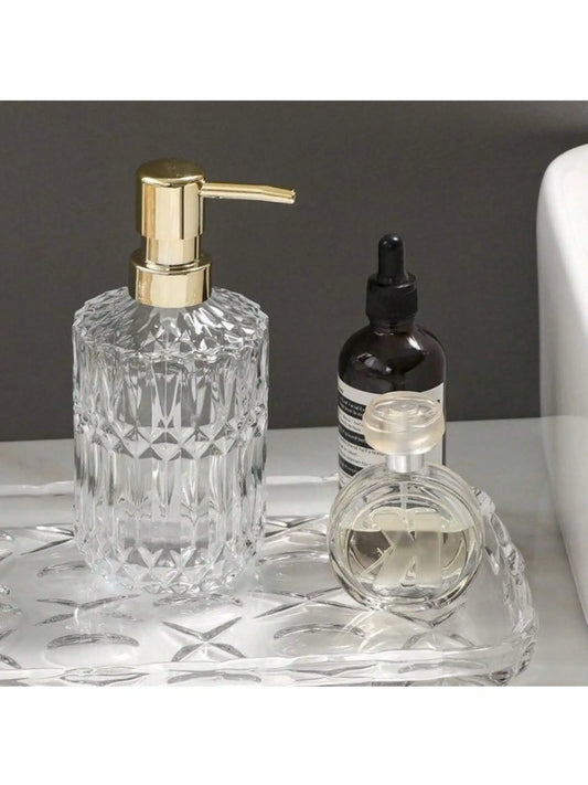 1pc 13.32oz Glass  Soap Dispenser Refillable Pump Bottle For Liquid Soap,Shower Gel,Hand Soap, Home Bathroom Accessories