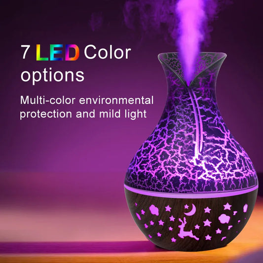 Mini USB Humidifier Wood Grain Aroma Diffuser 7 LED Color Humidifier 150ml Capacity Ultrasonic Air Humidifier Cool Mist for Home