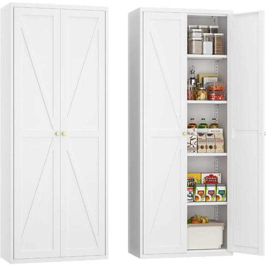 Kitchen Pantry Cabinet,White Kitchen Cupboard with Adjustable Shelves,71" Food Pantry Cabinet for Living,Dining Room