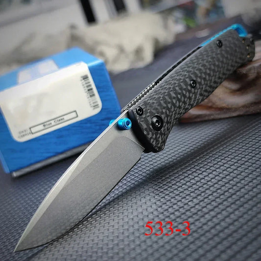 BM 535-3 Carbon Fiber Handle Folding Pocket Knife Damascus Steel Blade Utility Kitchen Knife Portable Household Fruit Knife