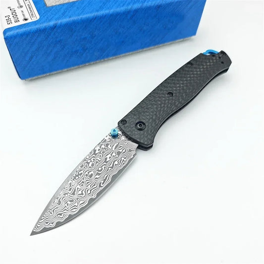BM 535-3 Carbon Fiber Handle Folding Pocket Knife Damascus Steel Blade Utility Kitchen Knife Portable Household Fruit Knife