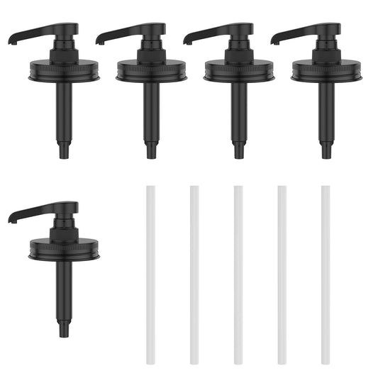 5Pcs Glass Jar Syrup Dispenser Pump Lids Stainless Steel Honey Sauce Shower Gel Dispenser Pump Lids for 16oz Regular Mouth