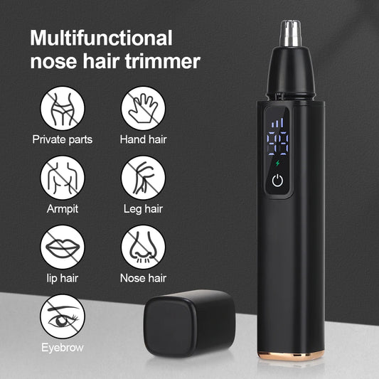 Portable Electric Nose Hair Trimmer LED Display Home Men Women Nose Hair Remover Safety Face Hair Cleaning Care Kit USB Charging