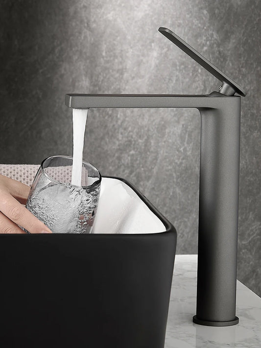 Bathroom white/Gary Bronze Solid Brass Luxury Basin Sink Tall Faucet Single Handle Water Mixer Bath Tap High And Short Style