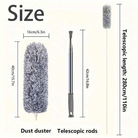 Extra-Long Retractable Duster with Bendable Head Washable Dust Brush for High Ceilings Fans Furniture Car Reusable Cleaning Tool