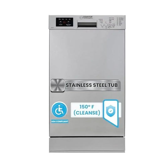 18" Dishwasher 10 Place Quiet Wine Rack Silver ADA 51dB E-Star 110V Eight Wash Settings Digital Display Effortless Program