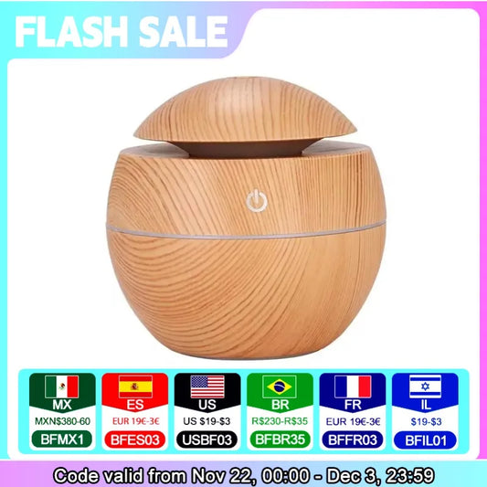 Woodgrain Vase Humidifier USB Car Office Home Color Night Light Super Silent Humidifier Holiday Gift for Friends