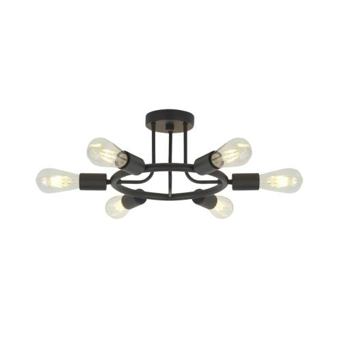 6 Lamps Modern Sputnik Lamp Semi Recessed Chandelier Black