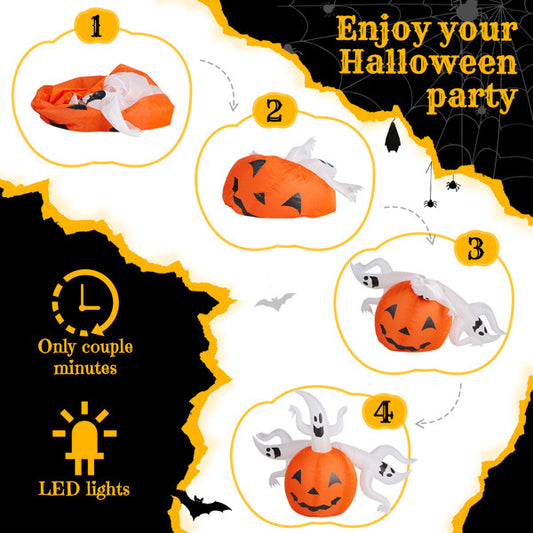 5.9 FT Halloween Inflatable Pumpkin Ghost Outdoor Decorations, Scary Blow Up Yard Decor With Built-in LED Lights For Holiday Party Yard Lawn Garden Decor Indoor Outdoor 12V