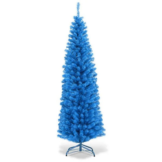 6FT Artificial Christmas Tree - 520 Branch Tips, Blue Pencil Shape Design