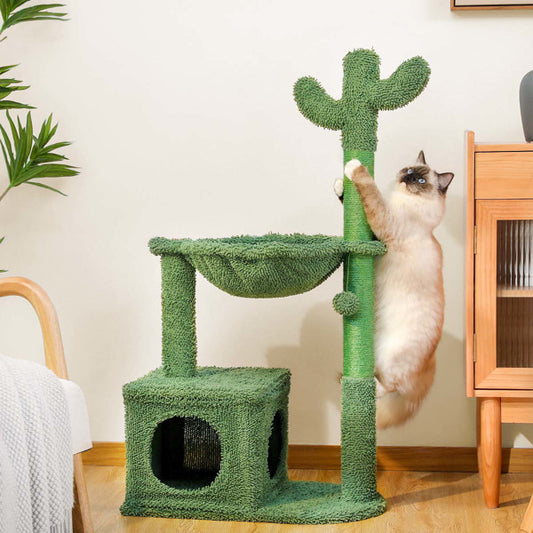 Cactus Cat Tree 40 Inch Cat Tower With Large Metal Carpet Hammock, Indoor Cat Cat Scratch Pillar With Apartment & Hanging Ball, -Prohibited Platform-Shein, No Shipping On Weekends