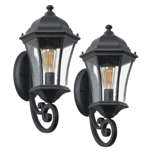 Outdoor Waterproof Glass Retro Wall Light Support Many Types Of Bulbs -2 Packs With Light Sensing Unavailable Platform