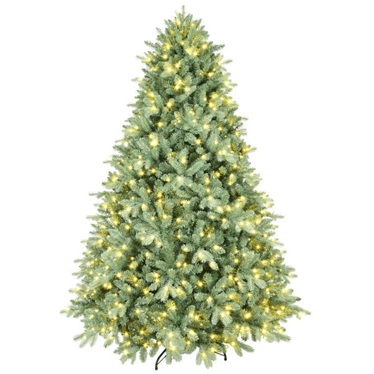 Artificial 7ft Blue Green Tint Christmas Tree With 2518 PE PVC Mixed Branch Tips, 700L Warm White Led, Memory Wire Iron Wire, Hinged Premium & Foldable Base For Indoor Holiday Decorating