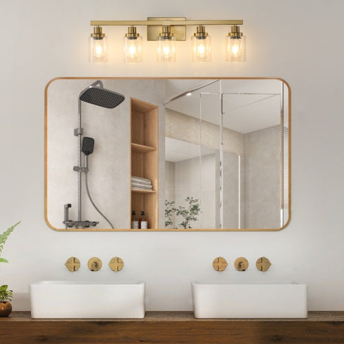 Gold 5 Light Vanity Light With Clear Glass Shade, Modern Iron Bathroom Wall Fixture For Bathroom & Dresser - No Bulbs Unavailable Platform