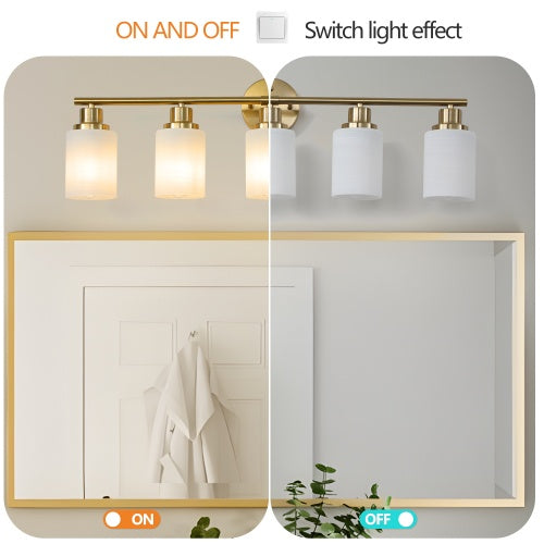 5 Lamps Gold Bathroom Vanity Lamp, Frosted Glass Shade, Modern Wall Mounted Lighting - No Bulbs Unavailable Platforms