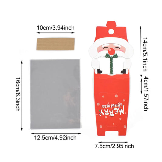 8 Pcs Mini Christmas Candy Boxes With Cellophane Bags And Twist Ties Cartoon Santa Claus Design Gift Box Paper Merry Christmas Goodie Cookie Boxes For Xmas Holiday Party Supplies