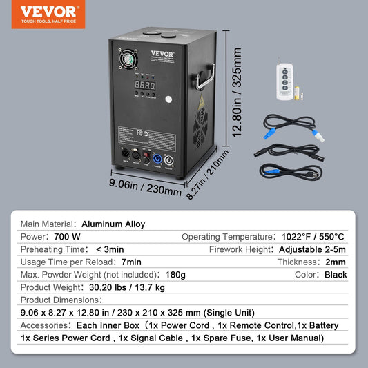 VEVOR Cold  Firework Machinex2 700W 6.6-16.4ft Stage DJ Wedding Event Party
