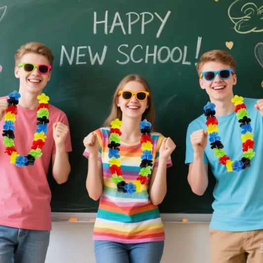 24 Colorful Hawaiian Leis Back To School Party Photo Booth Prop Tropical Flower Necklace Leis For First Day Of School Teacher Appreciation Graduation Party Supplies Beach Hawaii Luau Dance Party Favor