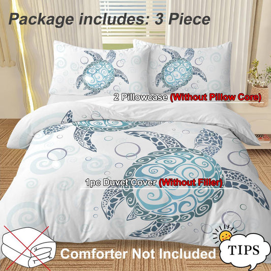 Turtle Bed Sets Ocean 3 Piece Turtle Themed Comforter Cover With 2 Pillowcases