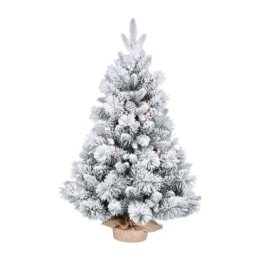 3ft PE PVC Pine Needle Decorative Flocked Burlap TreePinecones 10 Red Berries 10