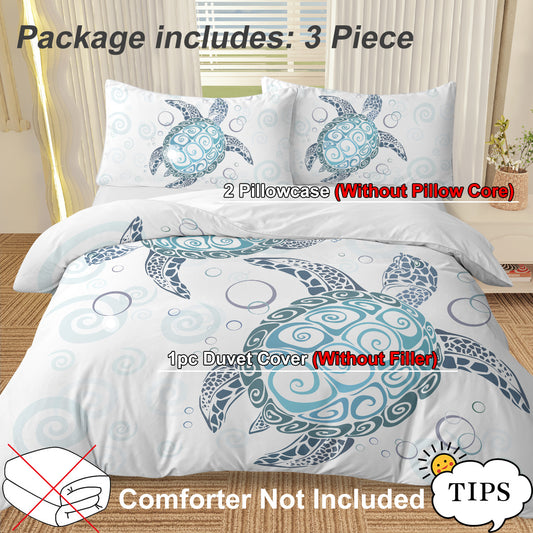 Three Piece Self-produced Bedding Set ,duvet Cover, Pillowcase Back White, Ten Grid Turtle, American Small Size