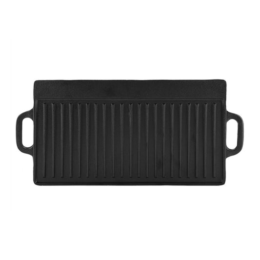 Non-Stick Cast Iron Grill Griddle Pan Ridged and Flat Double Sided Baking Cooking Tray Bakeware