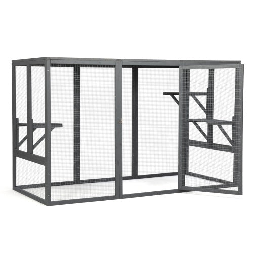 Spacious Wooden Cat Cage With Waterproof Roof For Adjustable Pedals - Gray-black