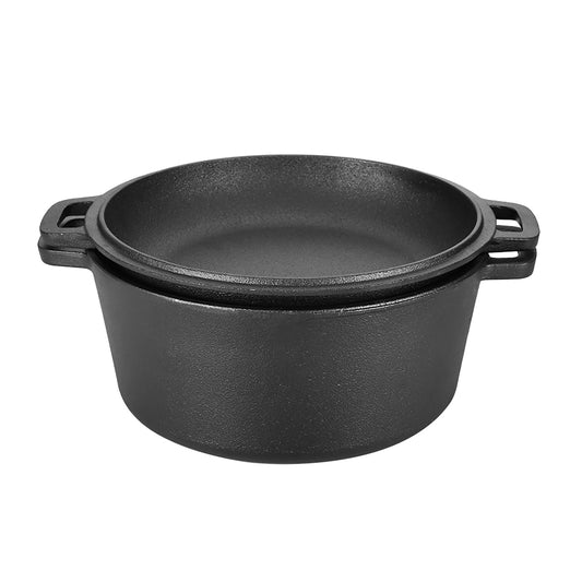 2 in 1 Seasoned Cast Iron Double Dutch Oven Combo Cooker