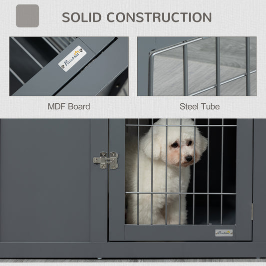 Dog Cage Furniture Metal Indoor Pet Cage Cage, Double Door End Table, Small & Medium Dog House Locks, Grey