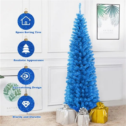 6FT Artificial Christmas Tree - 520 Branch Tips, Blue Pencil Shape Design