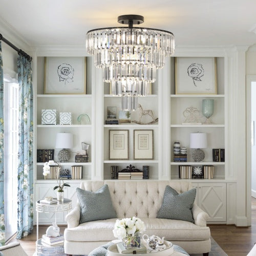 Large Black Crystal Chandelier, Contemporary Style Chandelier, Dining Room, Living Room, Bedroom - Bulb Not Included  Unavailable Platforms