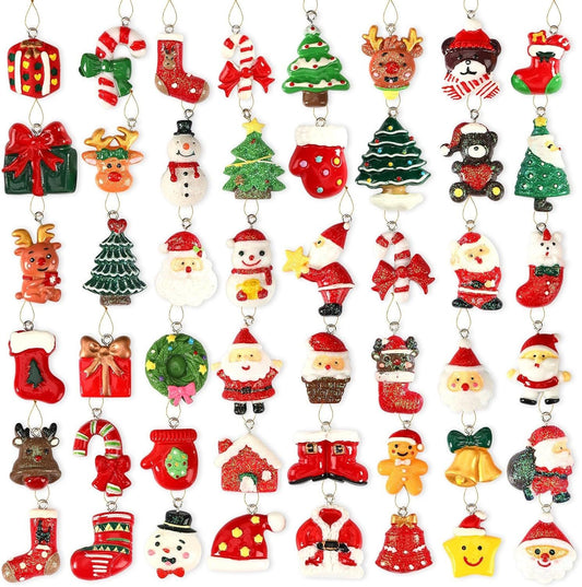 36PCS Mini Resin Christmas Ornaments Tiny Christmas Hanging Ornaments For Tree Xmas Miniatures Figurines Charms With String Resin Hanging Pendants For Holiday Party