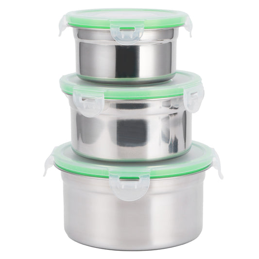 3Pcs/Set Fridge Storage Box 304 Stainless Steel Sealed Preservation Bowl Food Container with Lid