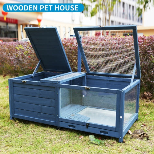 Habitat Wooden House With Detachable Waterproof Tray Indoor Small Animal Enclosure Outdoor Wooden Reptile Cage